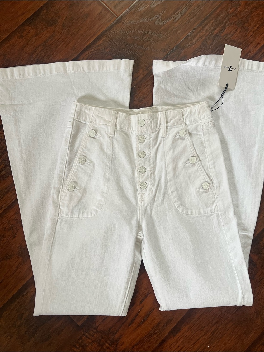 7 For All Mankind White Wide-Leg Button-Fly Jeans